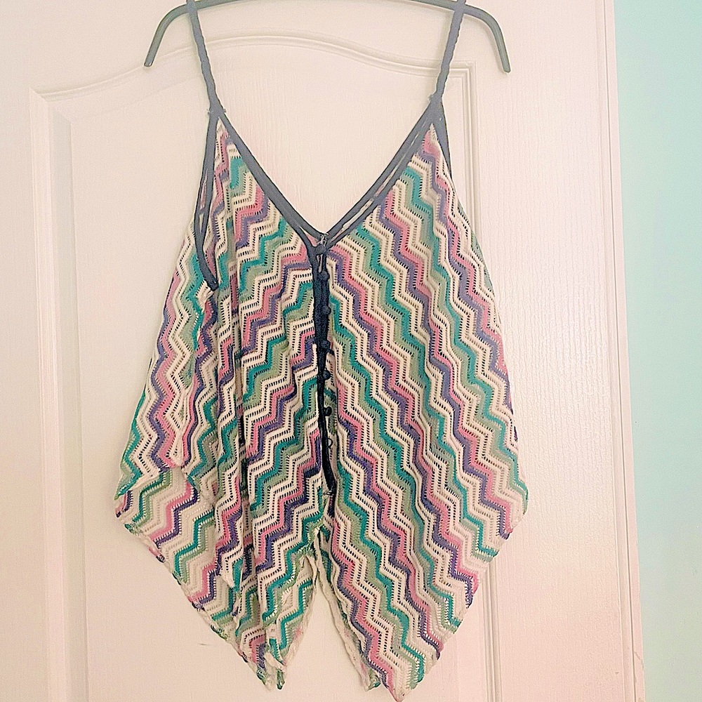 Handmade Knitted Braid Strap Button Down Multi Length Tunic Tank Top